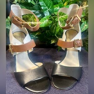 Michael Kors Black and Tan Heeled Sandals